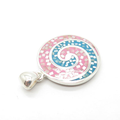 925 Sterling Silver Mother-of-Pearl & Enamel Swirl Pendant