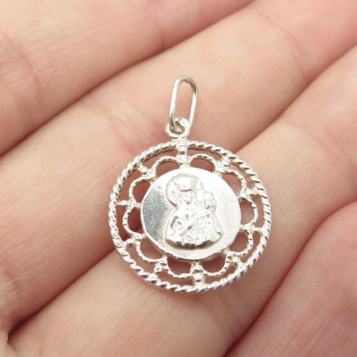 925 Sterling Silver Vintage Religious Theme Charm Pendant