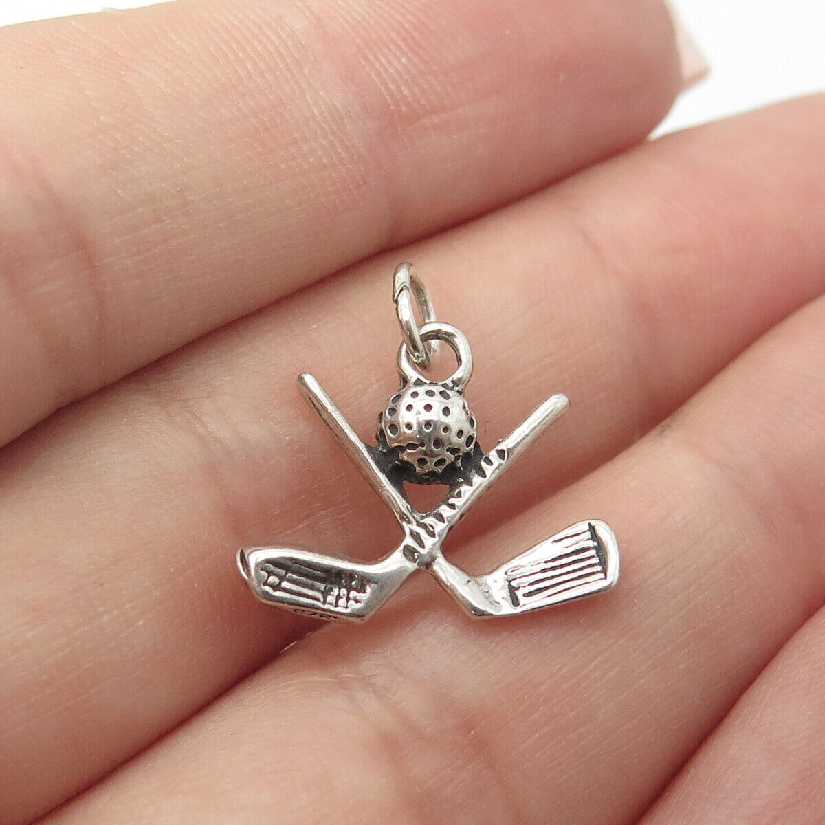 925 Sterling Silver Vintage Hockey Stick & Ball Charm Pendant