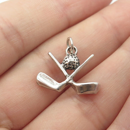 925 Sterling Silver Vintage Hockey Stick & Ball Charm Pendant