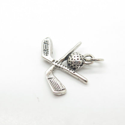 925 Sterling Silver Vintage Hockey Stick & Ball Charm Pendant