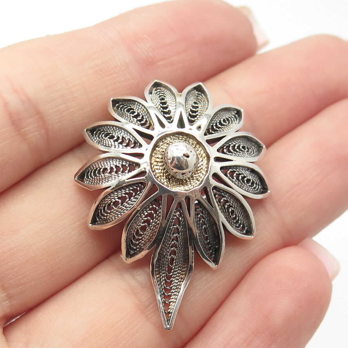 925 Sterling Silver Vintage Filigree Floral Slide Pendant