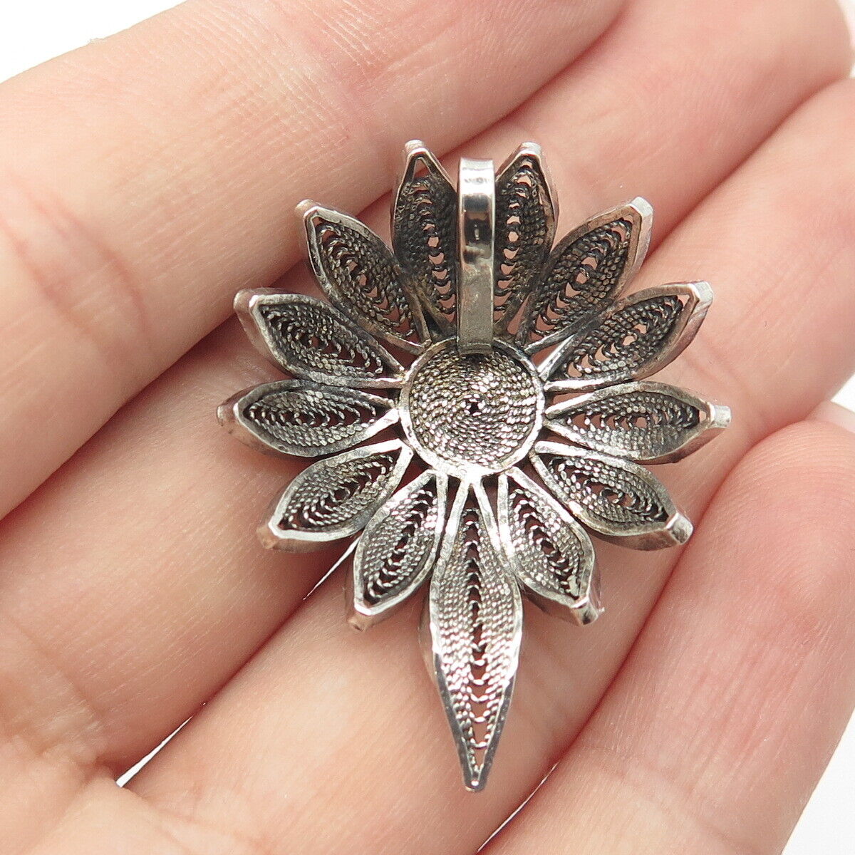 925 Sterling Silver Vintage Filigree Floral Slide Pendant