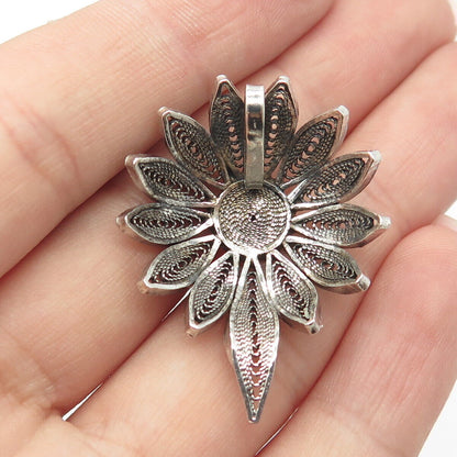 925 Sterling Silver Vintage Filigree Floral Slide Pendant