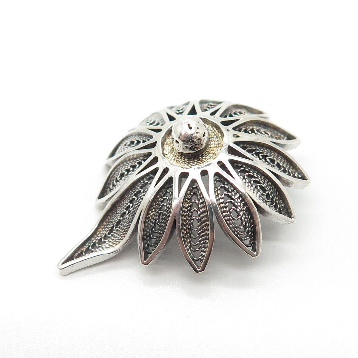 925 Sterling Silver Vintage Filigree Floral Slide Pendant