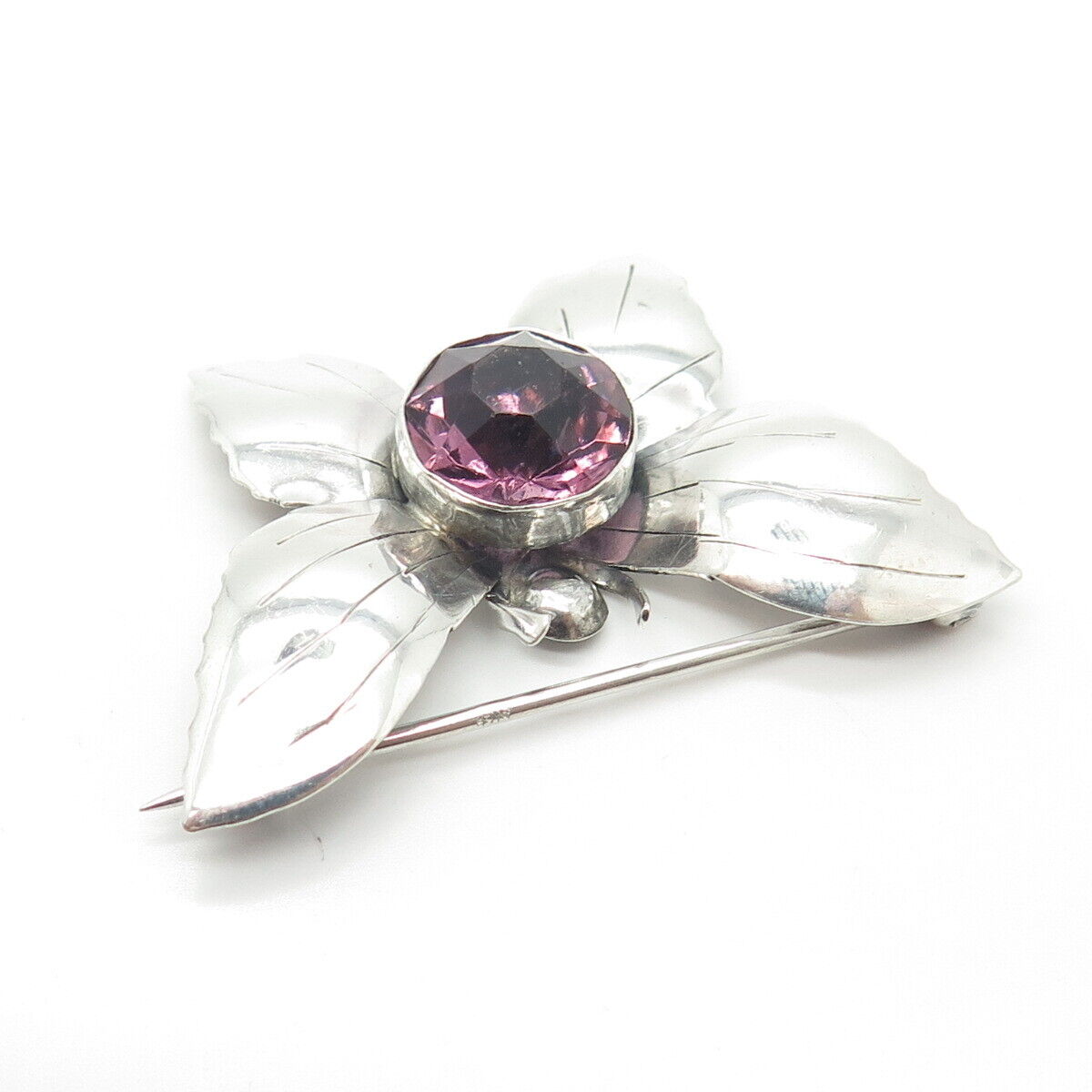 925 Sterling Silver Vintage Real Amethyst Gemstone Butterfly Pin Brooch