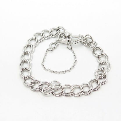 925 Sterling Silver Vintage Double Cable Link Bracelet 6.5"