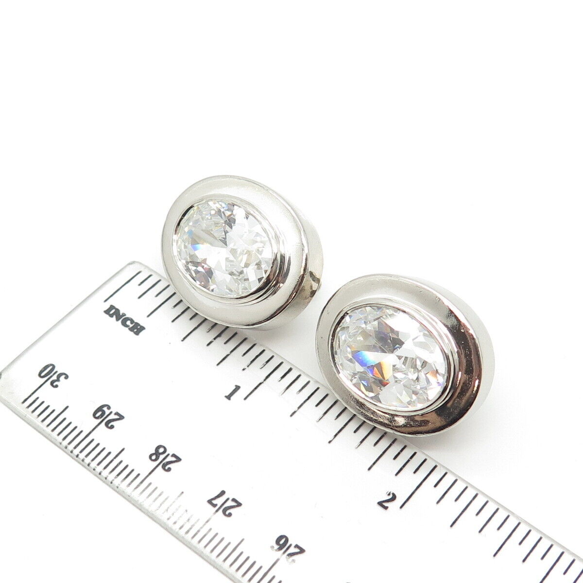 925 Sterling Silver Vintage Oval-Cut C Z Clip On Earrings