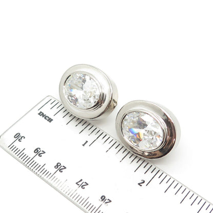 925 Sterling Silver Vintage Oval-Cut C Z Clip On Earrings