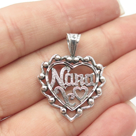 925 Sterling Silver Vintage Ornate "Nana" Heart Pendant