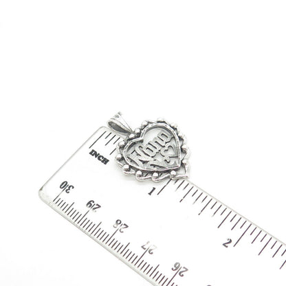 925 Sterling Silver Vintage Ornate "Nana" Heart Pendant