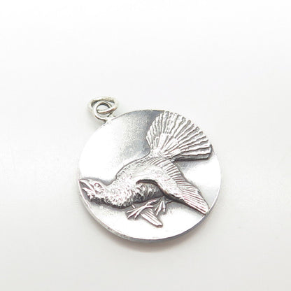 925 Sterling Silver Vintage Partridge Bird Round Pendant