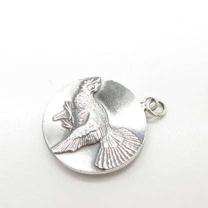 925 Sterling Silver Vintage Partridge Bird Round Pendant