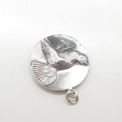 925 Sterling Silver Vintage Partridge Bird Round Pendant