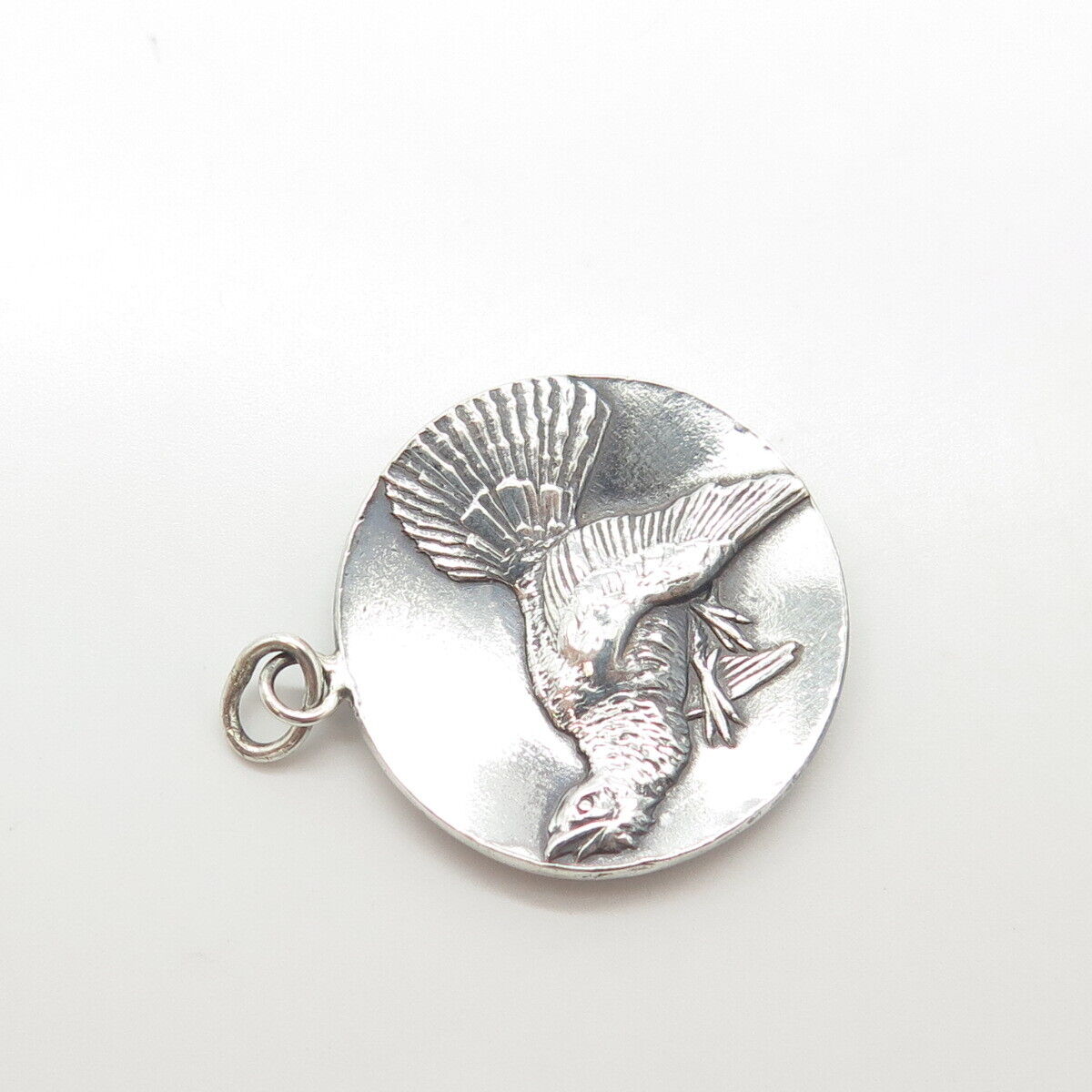 925 Sterling Silver Vintage Partridge Bird Round Pendant