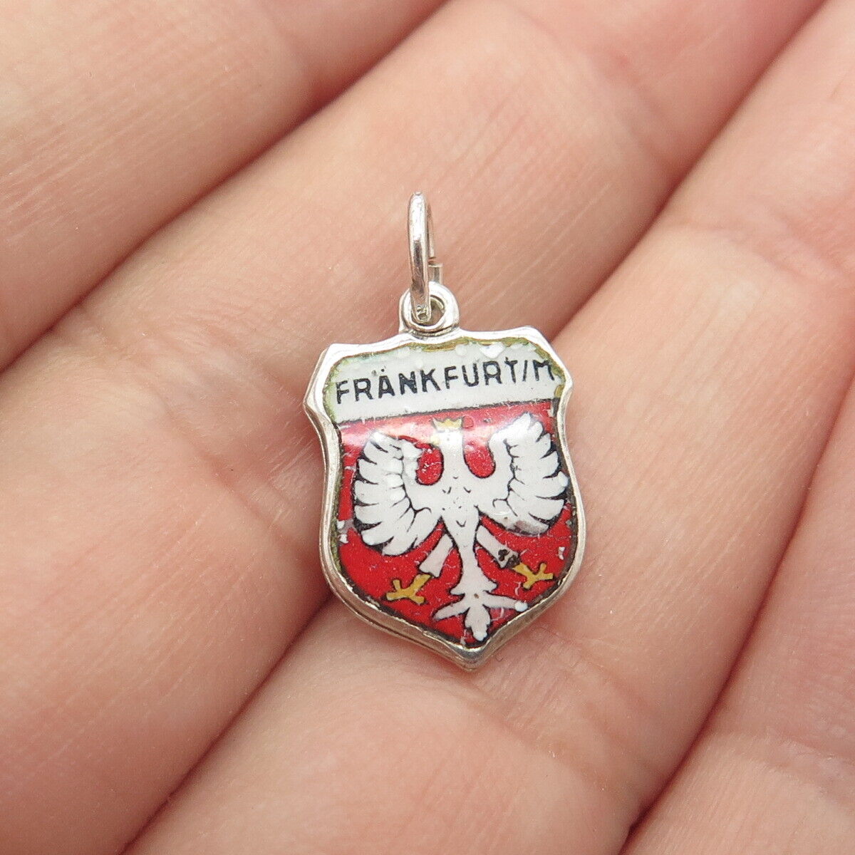 800 Silver Vintage EHj Germany Enamel Frankfurt am Main Shield Charm Pendant