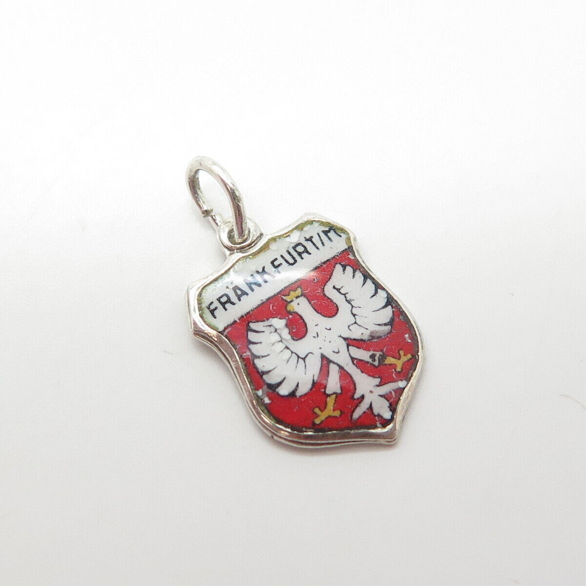 800 Silver Vintage EHj Germany Enamel Frankfurt am Main Shield Charm Pendant