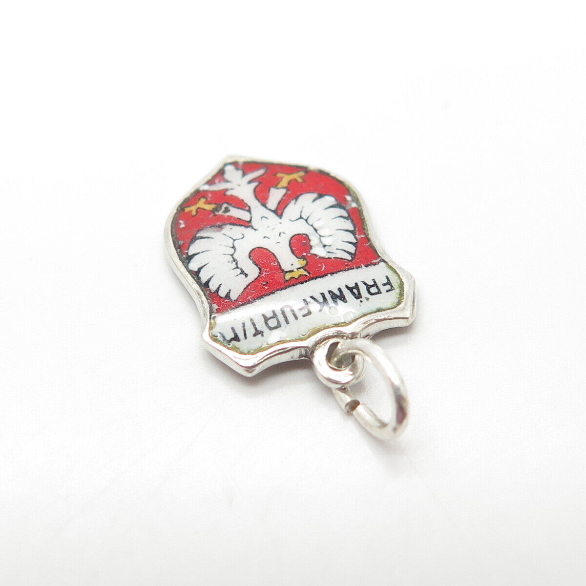 800 Silver Vintage EHj Germany Enamel Frankfurt am Main Shield Charm Pendant