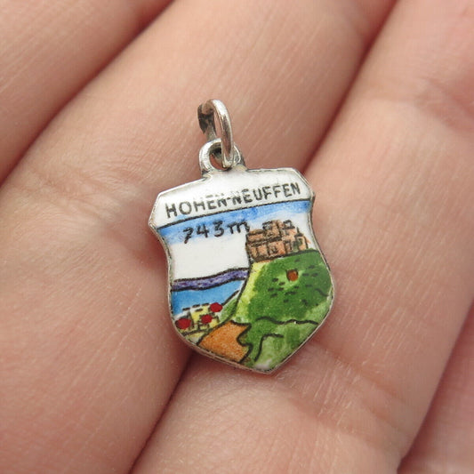 800 Silver Vintage Germany Enamel Hohenneuffen Castle Shield Charm Pendant