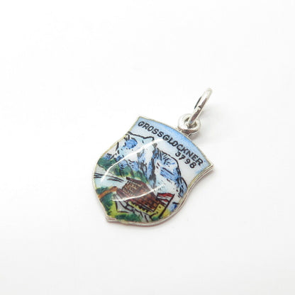 800 Silver Vintage KW Austria Enamel Grossglockner Shield Charm Pendant