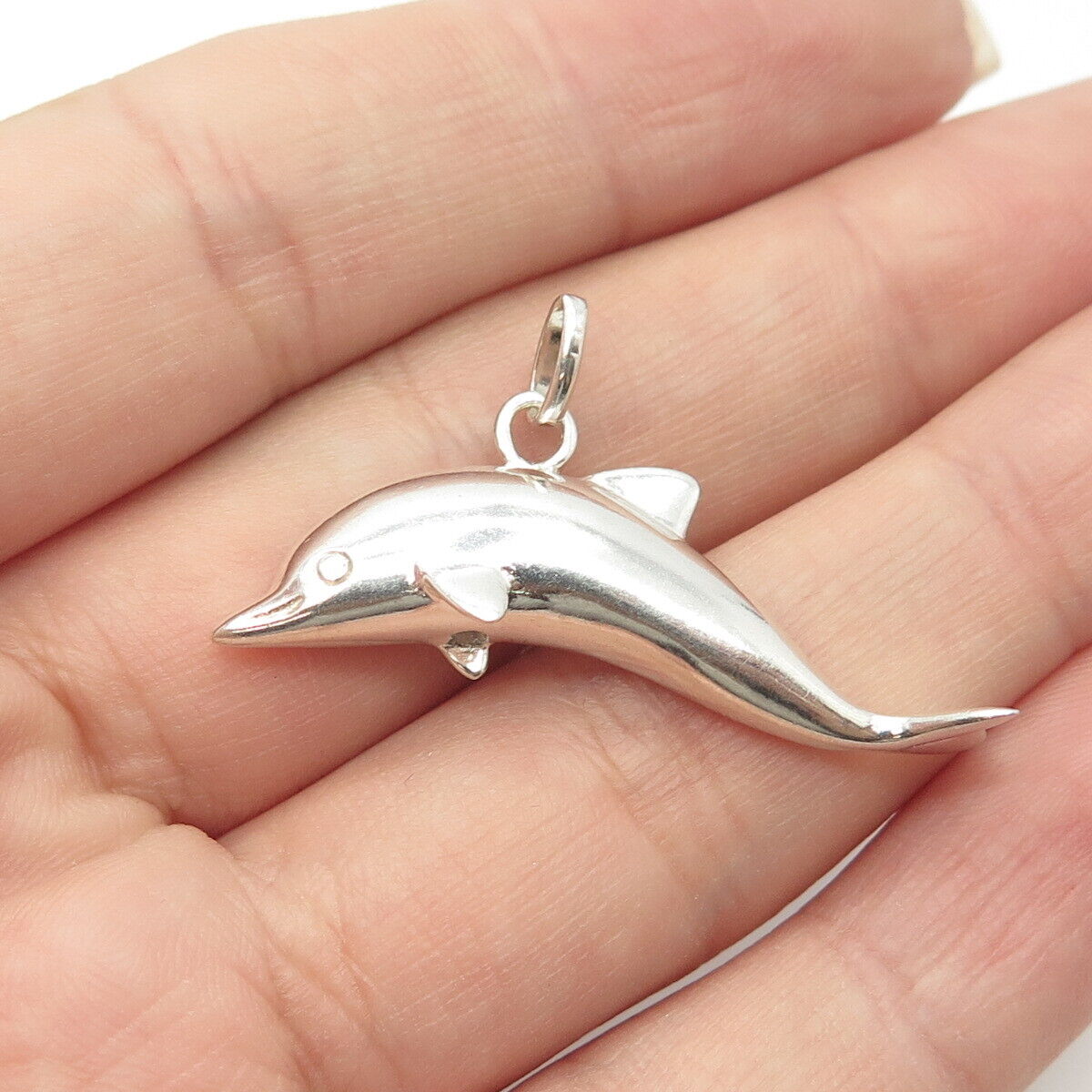 925 Sterling Silver Vintage Dolphin For Good Luck 3D Charm Pendant