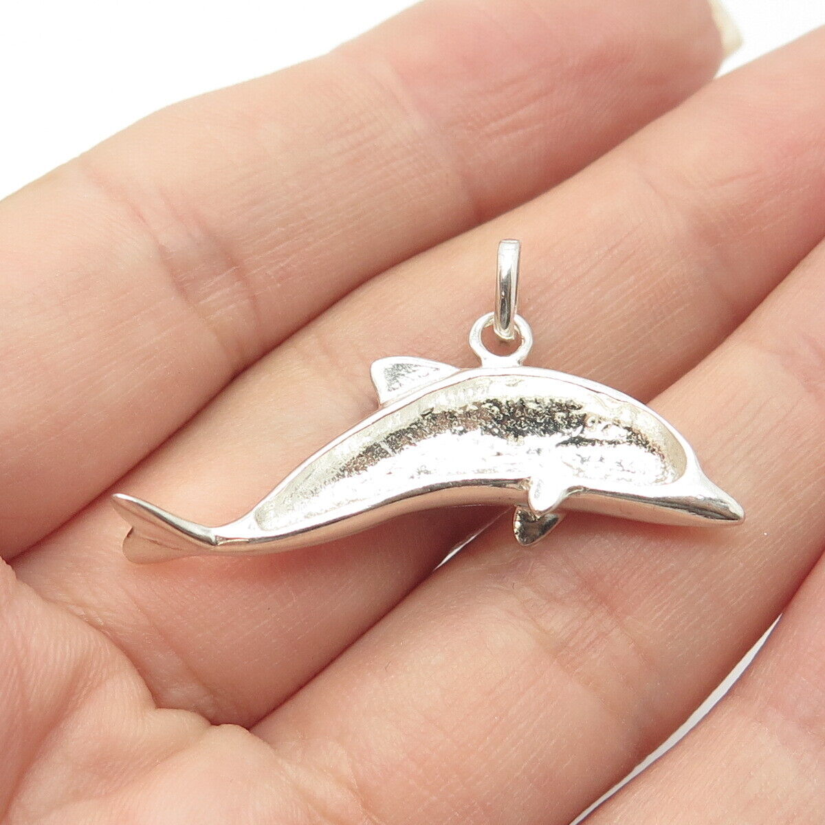 925 Sterling Silver Vintage Dolphin For Good Luck 3D Charm Pendant