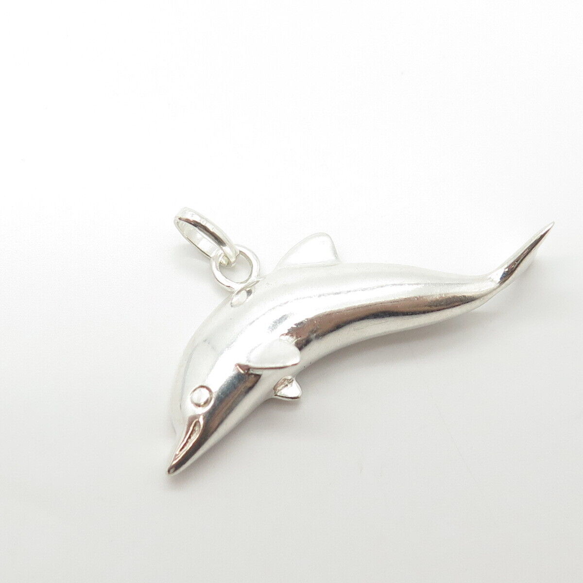 925 Sterling Silver Vintage Dolphin For Good Luck 3D Charm Pendant