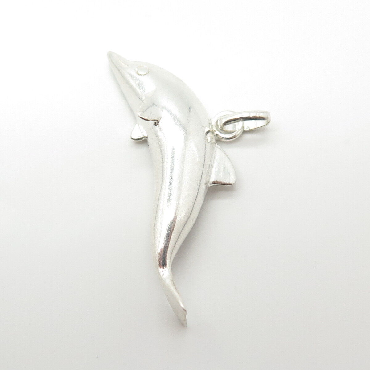 925 Sterling Silver Vintage Dolphin For Good Luck 3D Charm Pendant