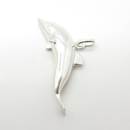 925 Sterling Silver Vintage Dolphin For Good Luck 3D Charm Pendant