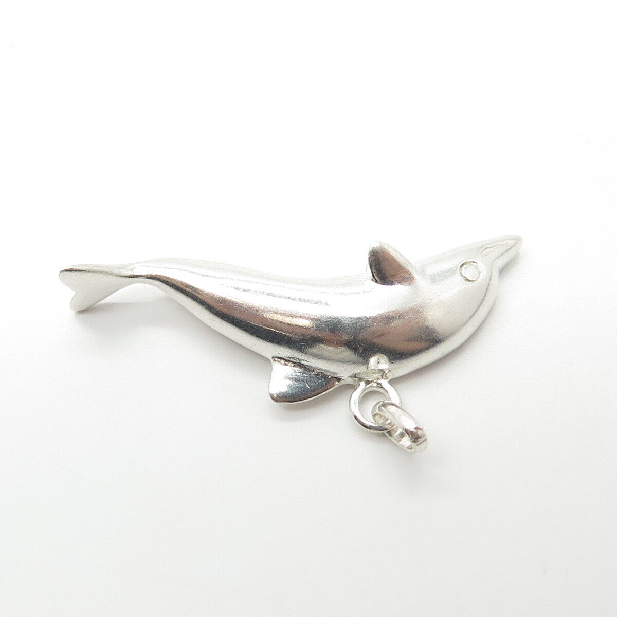 925 Sterling Silver Vintage Dolphin For Good Luck 3D Charm Pendant