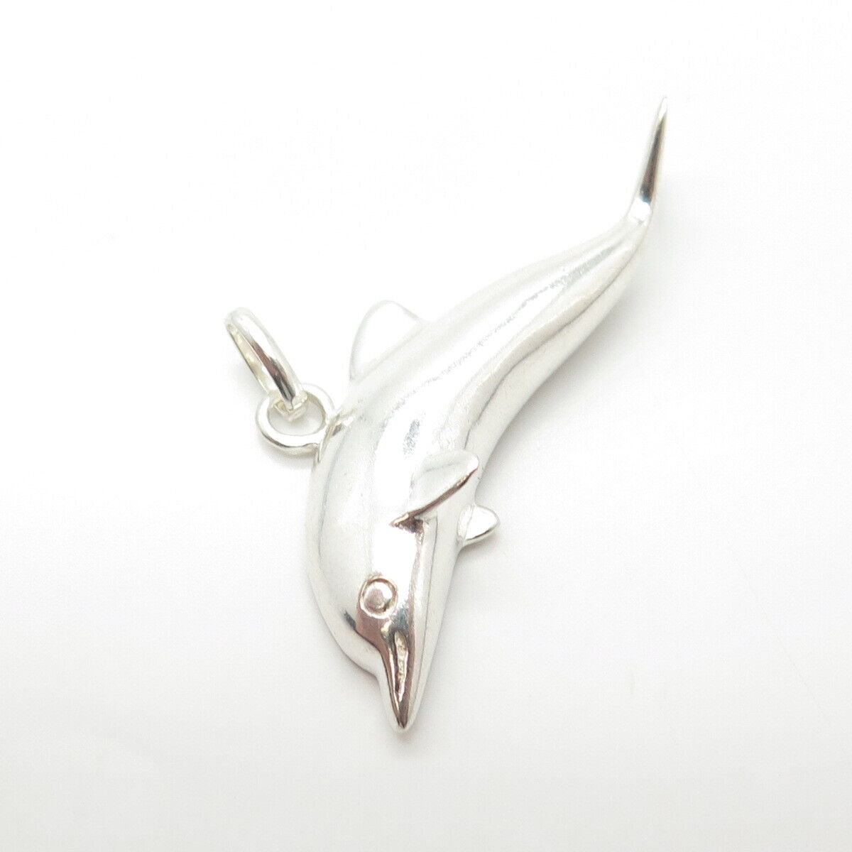 925 Sterling Silver Vintage Dolphin For Good Luck 3D Charm Pendant