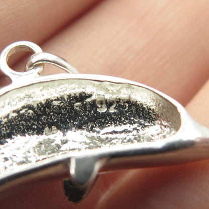 925 Sterling Silver Vintage Dolphin For Good Luck 3D Charm Pendant