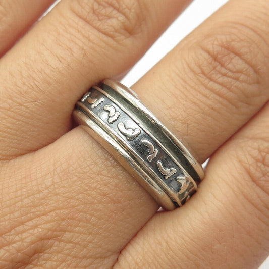 925 Sterling Silver Vintage Footprints Rotating Band Ring Size 10