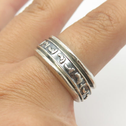 925 Sterling Silver Vintage Footprints Rotating Band Ring Size 10