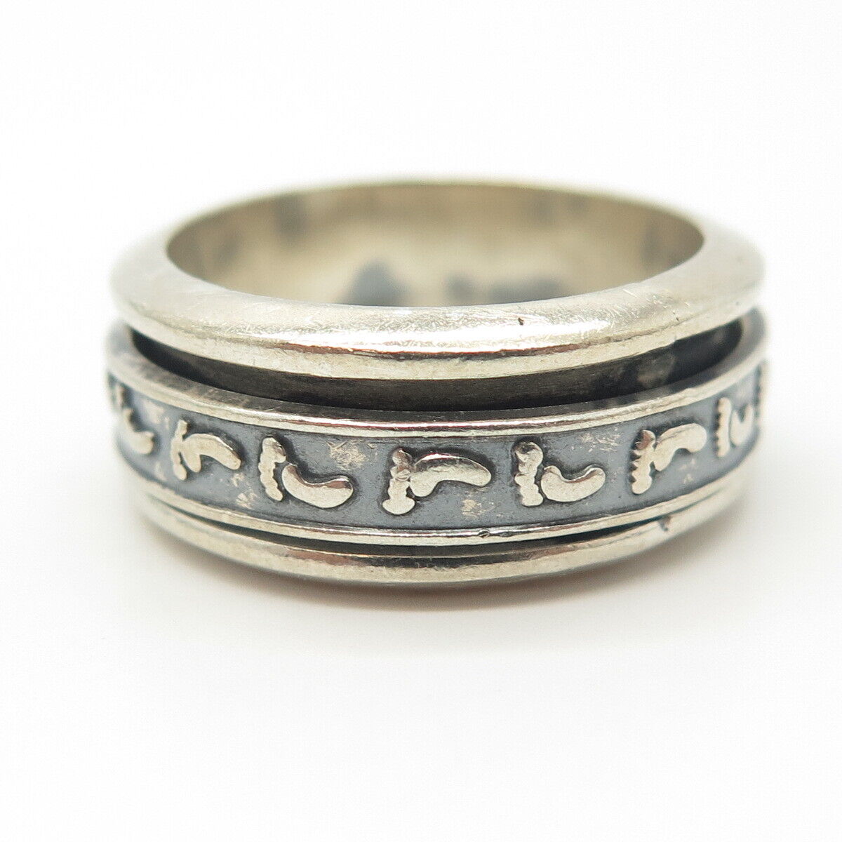 925 Sterling Silver Vintage Footprints Rotating Band Ring Size 10