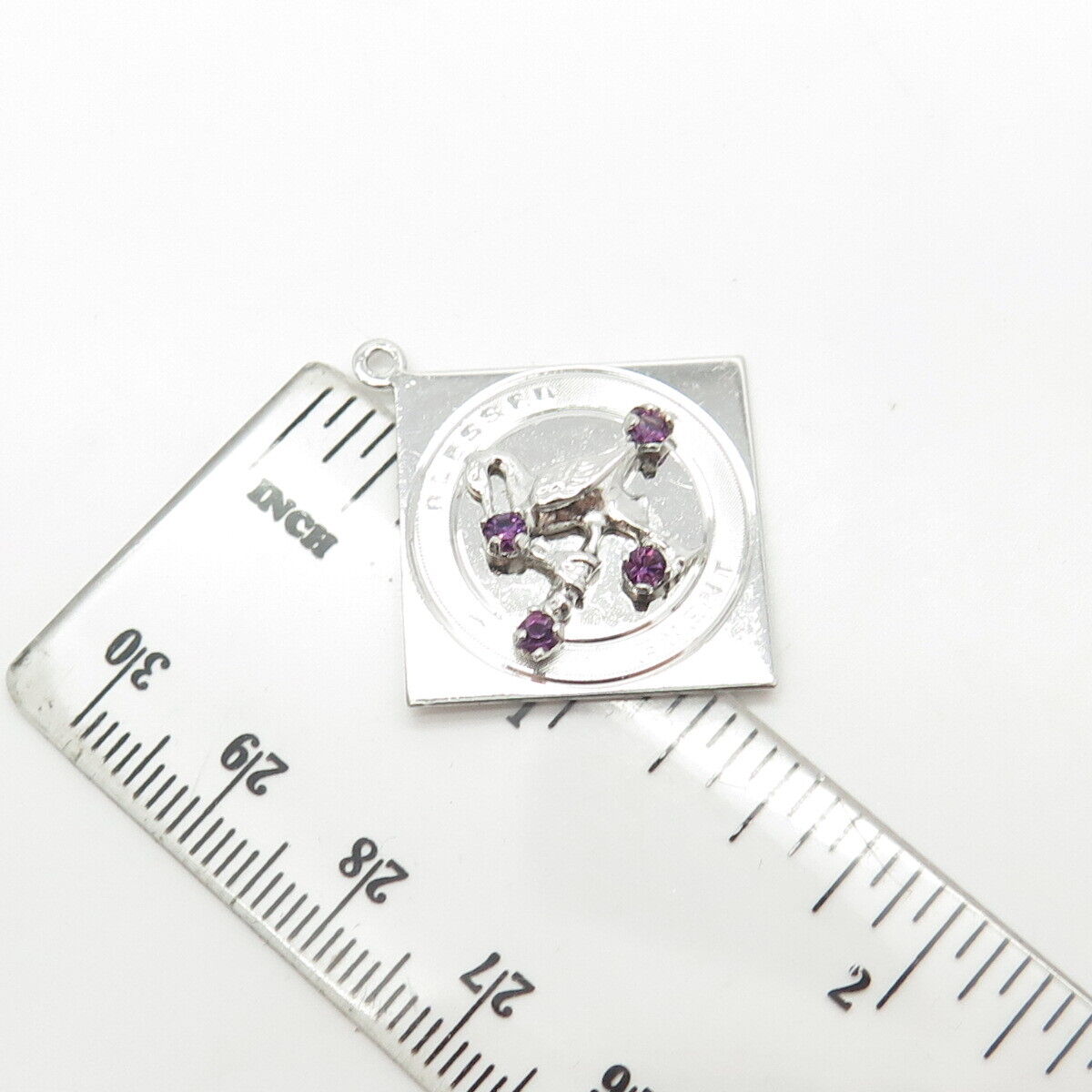 925 Sterling Silver Vintage Amethyst "Blessed Event" Stork Bird Pendant