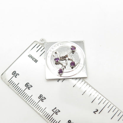 925 Sterling Silver Vintage Amethyst "Blessed Event" Stork Bird Pendant