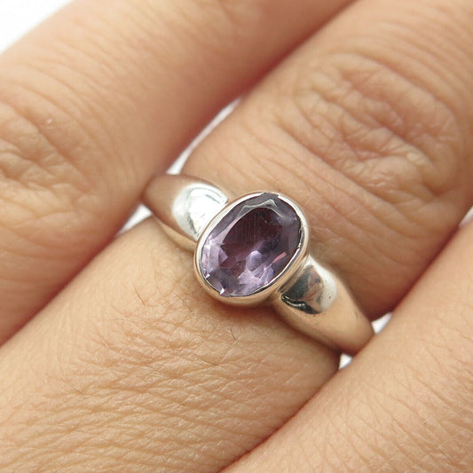 925 Sterling Silver Vintage Real Amethyst Gem Ring Size 6