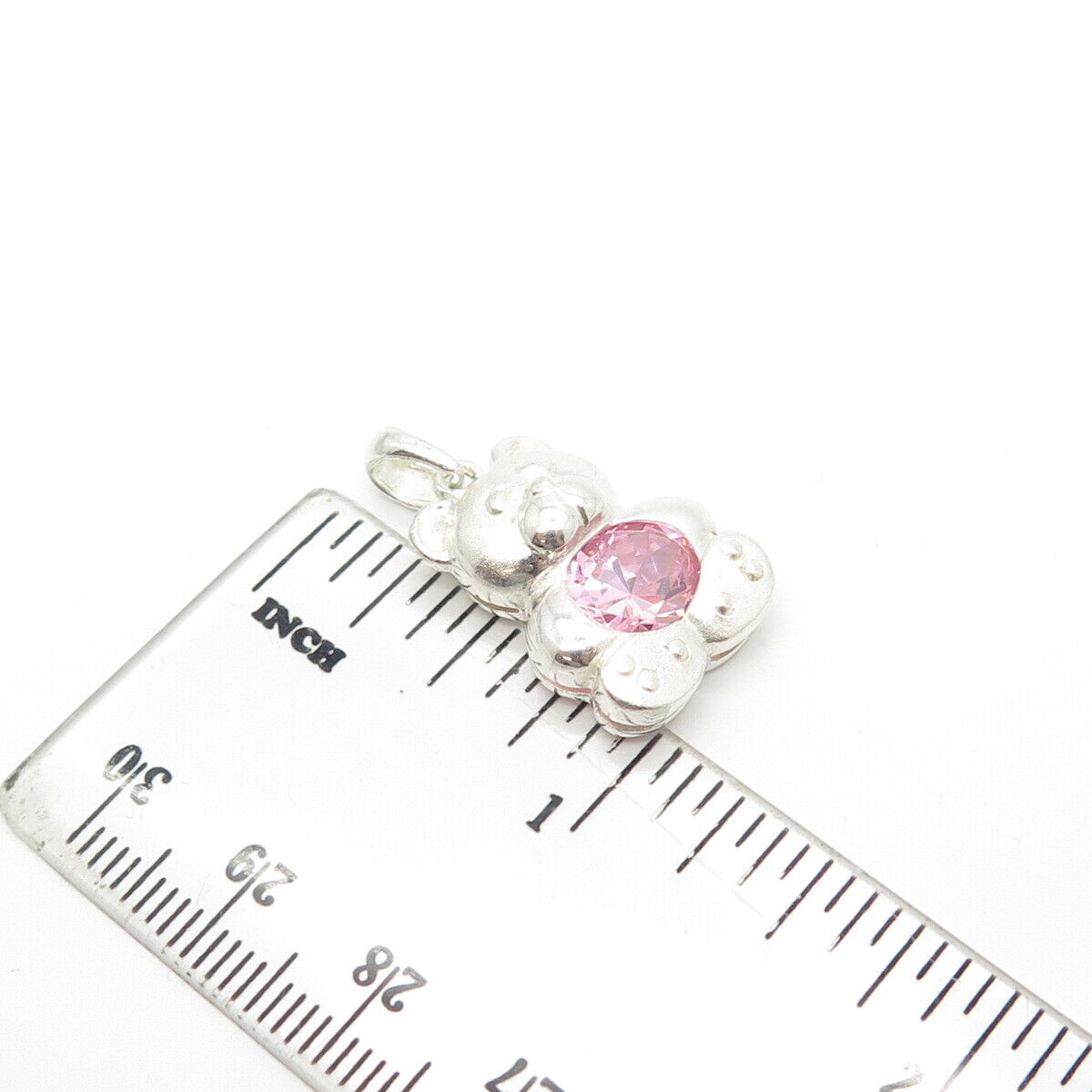 925 Sterling Silver Pink C Z Teddy Bear Pendant