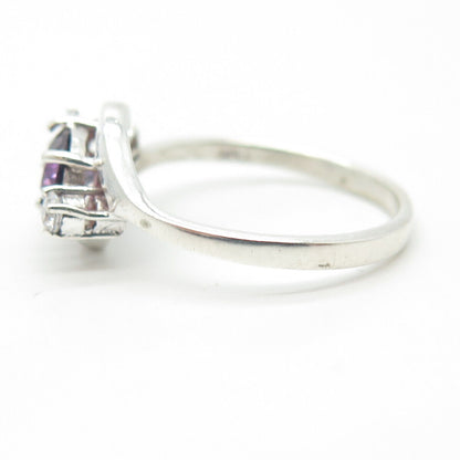 925 Sterling Silver Vintage Real Amethyst Gem & C Z Bypass Ring Size 8.75