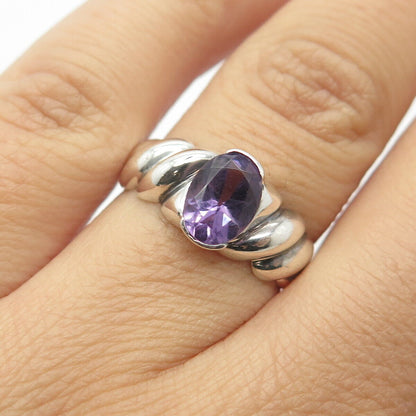 925 Sterling Silver Vintage Purple C Z Puffy Ring Size 7