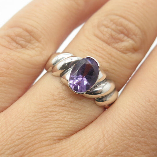 925 Sterling Silver Vintage Purple C Z Puffy Ring Size 7