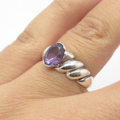 925 Sterling Silver Vintage Purple C Z Puffy Ring Size 7