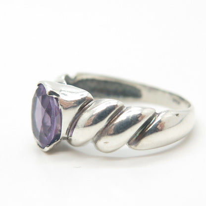 925 Sterling Silver Vintage Purple C Z Puffy Ring Size 7