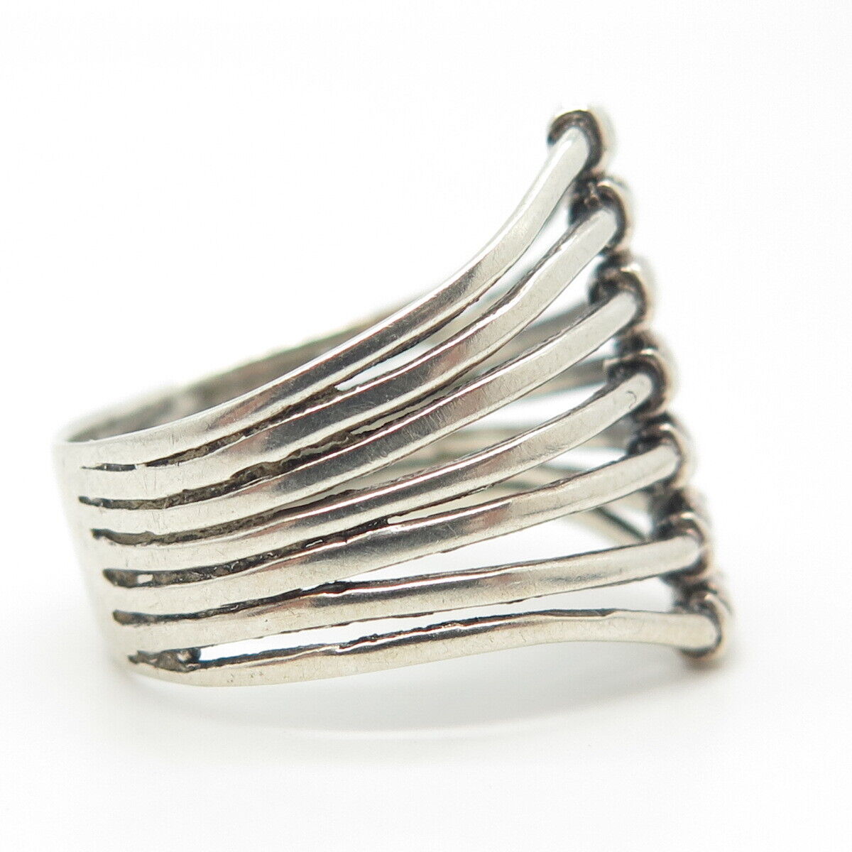 925 Sterling Silver Vintage Wire Spread Modern Tribal Statement Ring Size 12.5