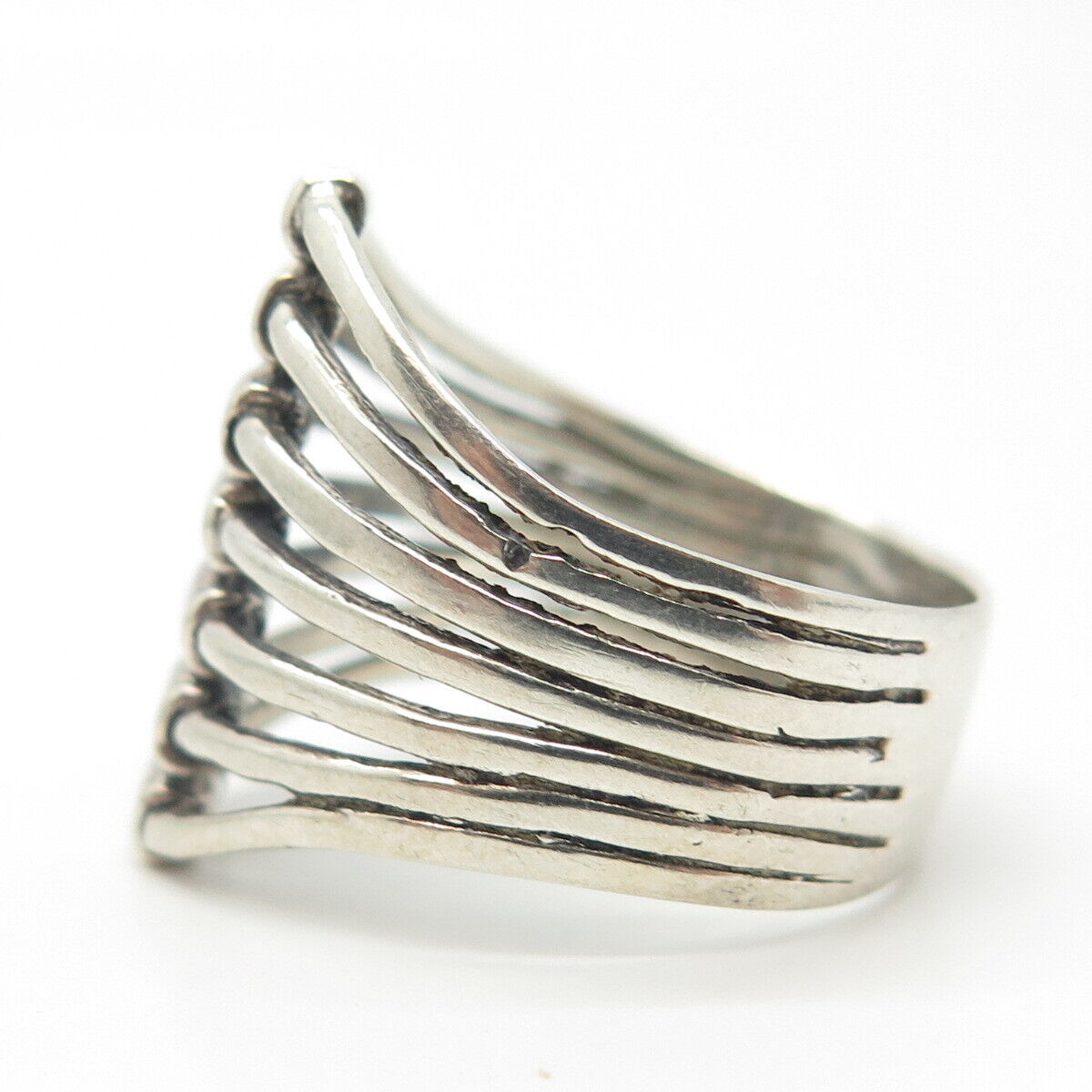 925 Sterling Silver Vintage Wire Spread Modern Tribal Statement Ring Size 12.5