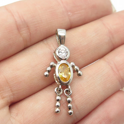 925 Sterling Silver Vintage C Z November Birthstone Boy Figure Charm Pendant