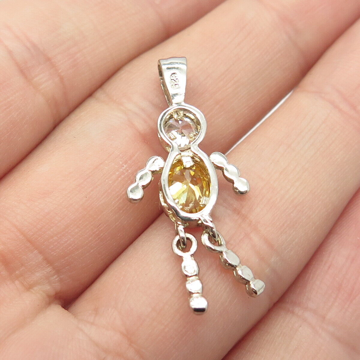 925 Sterling Silver Vintage C Z November Birthstone Boy Figure Charm Pendant