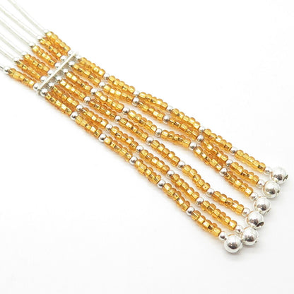 925 Sterling Silver Vintage Sunrise Yellow Beads Liquid Tribal Necklace 20"