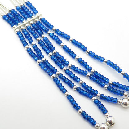 925 Sterling Silver Vintage Sunrise Blue Beads Liquid Tribal Chain Necklace 20"